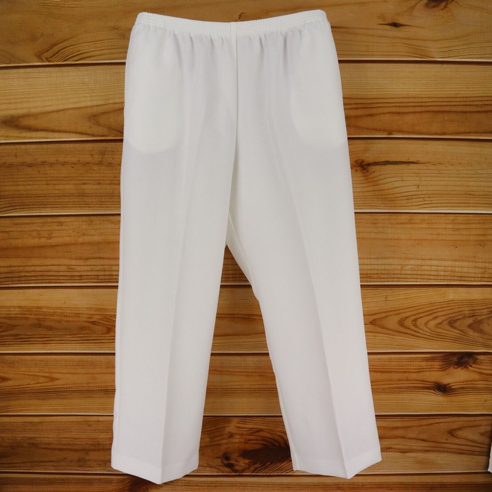 Alfred Dunner Stretch Waist Dress Pants Womens Sz 18 White Straight Leg Pockets